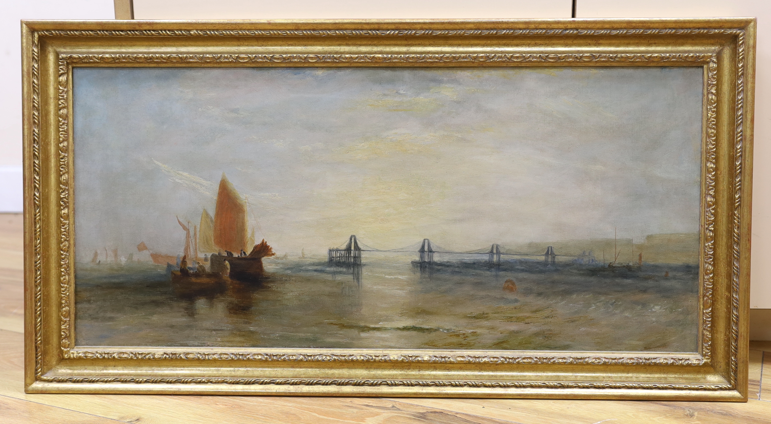 After J.M.W Turner (1775-1851), oil on canvas, The Chain Pier, Brighton, unsigned, 32 x 70cm